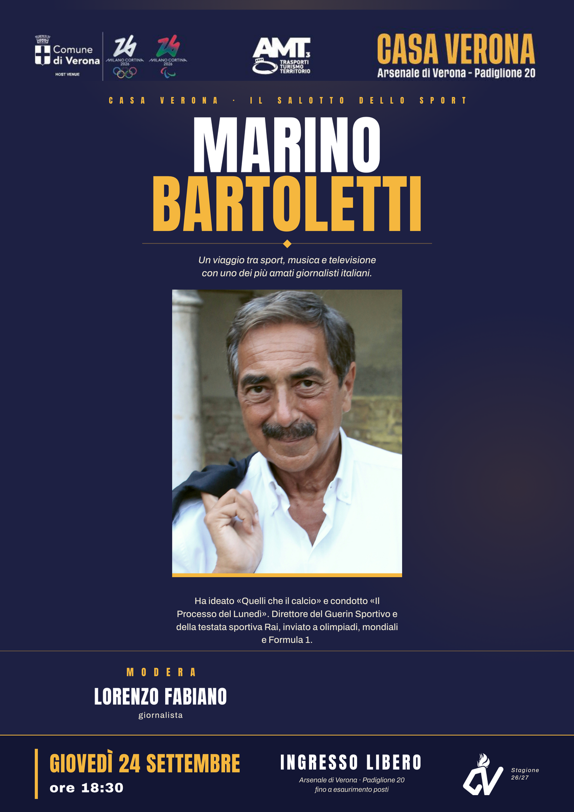 A tu per tu con Marino Bartoletti — Casa Verona, 24 settembre 2026